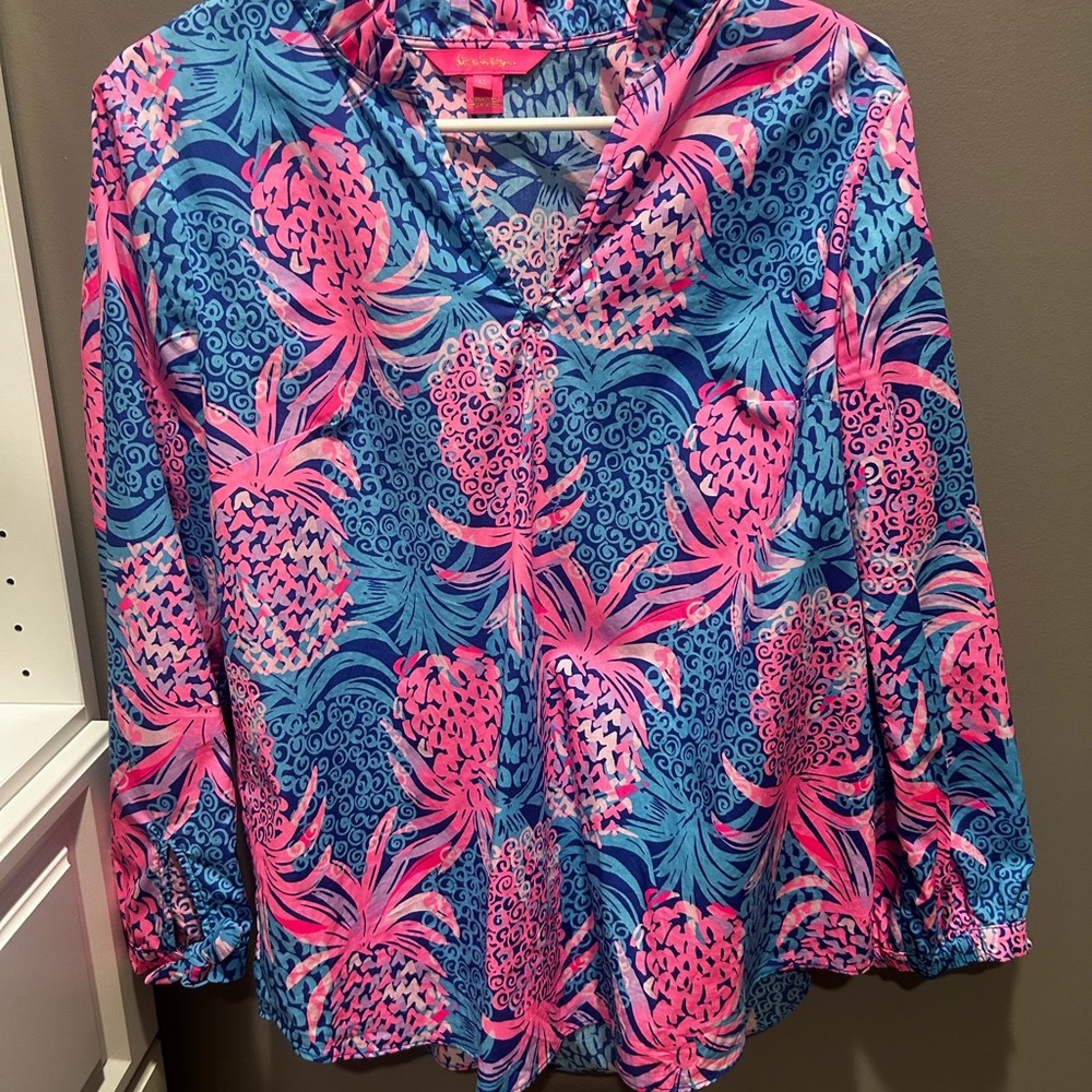 Lilly Pulitzer Pink and Blue Pineapple Blouse